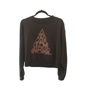 Def Leppard Graphic Cropped Sweatshirt Black Tan Rock Band Music Womens Medium